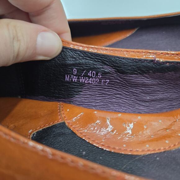 Born Ballet Flats Women 9 Brown Orange Patent Leather Slip On Square Toe Comfort - Picture 7 of 7